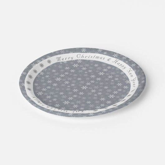 Vintages, modernes Schneeflockenmuster Pappteller (Schrägansicht)