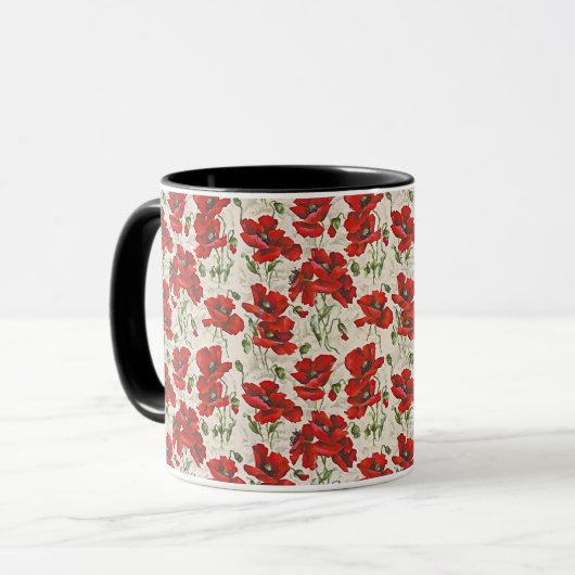 Vintages Mohnmuster Tasse (Vorderseite Links)