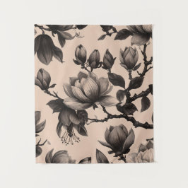 Vintages Monochrome Magnolia-Blumenband Wandteppich