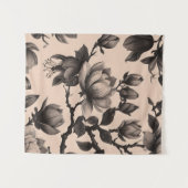 Vintages Monochrome Magnolia-Blumenband Wandteppich (Vorderseite (Horizontal))