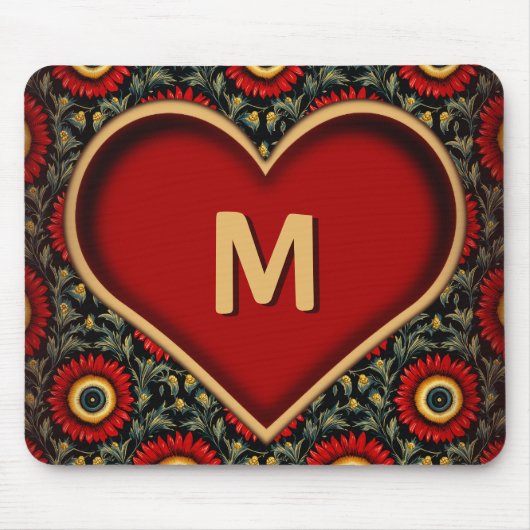 Vintages Monogram-Herzmousepad mit individueller R Mousepad (Vorne)