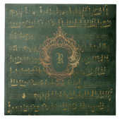 Vintages Monogram Wappen Music Manuskript Green Go Fliese (Vorderseite)