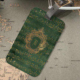 Vintages Monogram Wappen Music Manuskript Green Go Gepäckanhänger
