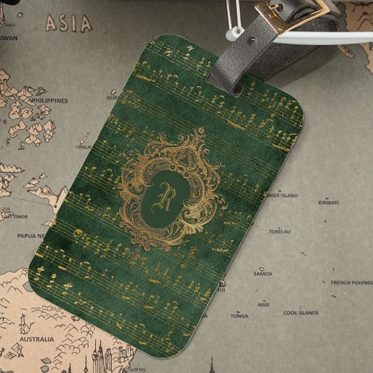 Vintages Monogram Wappen Music Manuskript Green Go Gepäckanhänger