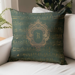 Vintages Monogram Wappen Music Manuskript Green Go Kissen