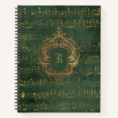 Vintages Monogram Wappen Music Manuskript Green Go Notizblock (Vorderseite)