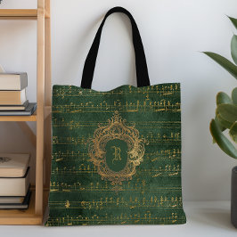 Vintages Monogram Wappen Music Manuskript Green Go Tasche