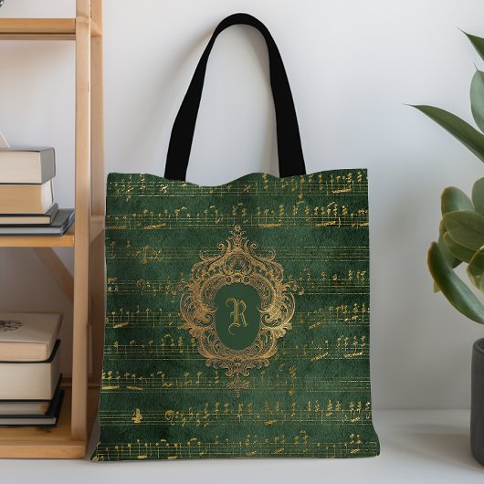 Vintages Monogram Wappen Music Manuskript Green Go Tasche