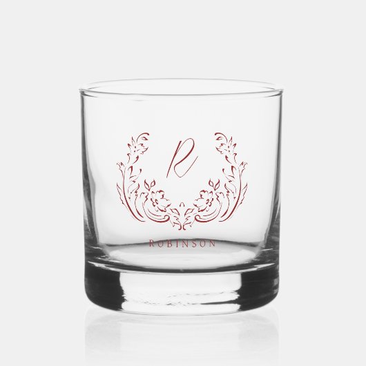 Vintages Monogramm aus roten Skizzen Whiskyglas (Vorderseite)