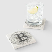 Vintages Monogramm "B" in Grau Steinuntersetzer (Seitenansicht)