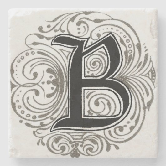 Vintages Monogramm "B" in Grau Steinuntersetzer (Vorderseite)