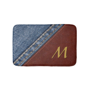Vintages Monogramm-Denim und Leder Badematte