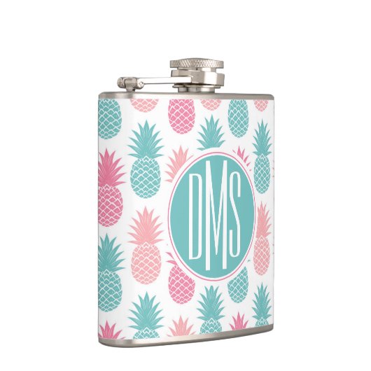 Vintages Monogramm des Ananas-Muster-| Flachmann (Rechts)