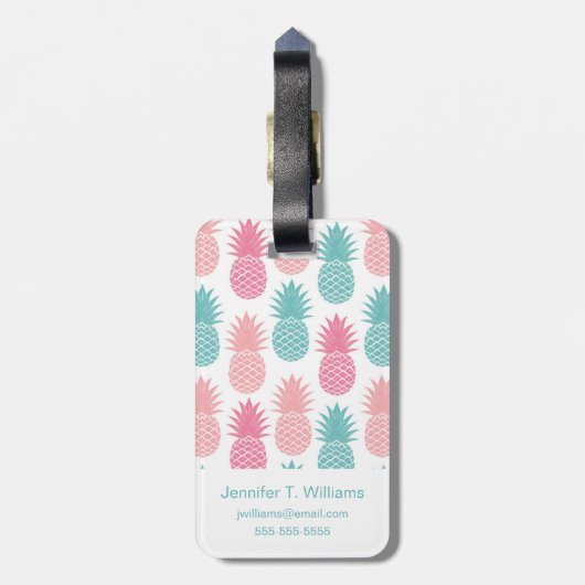 Vintages Monogramm des Ananas-Muster-| Gepäckanhänger (Rückseite vertikal)