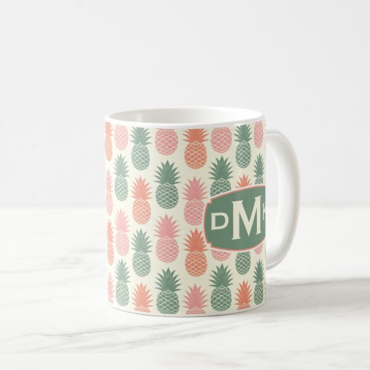 Vintages Monogramm des Ananas-Muster-| Kaffeetasse (VorderseiteRechts)