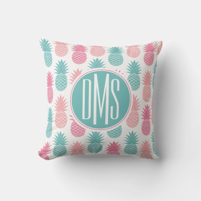 Vintages Monogramm des Ananas-Muster-| Kissen (Vorderseite)