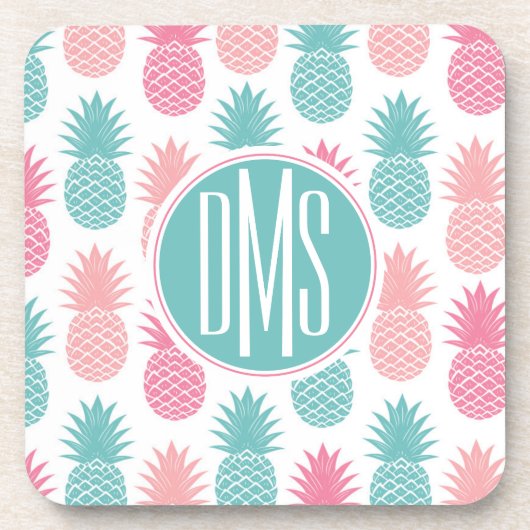 Vintages Monogramm des Ananas-Muster-| Untersetzer (Vorderseite)