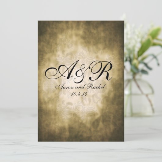 Vintages Monogramm Einladung (Stehend Vorderseite)