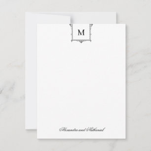 Vintages Monogramm elegant Schwarz/Weiß-Leere Dankeskarte