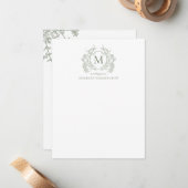 Vintages Monogramm für  Wappen mit grüner Blüte Mitteilungskarte (Vorderseite/Rückseite Beispiel)