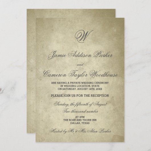 Vintages Monogramm | Hochzeitsfeier Einladung (Vorne/Hinten)