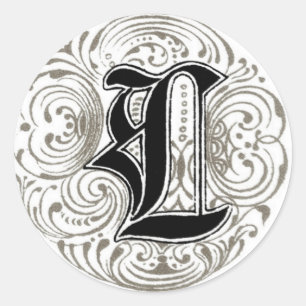 Vintages Monogramm "L" in Grau Runder Aufkleber