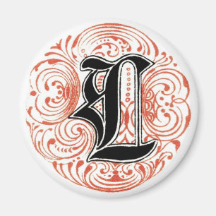 Vintages Monogramm "L" rot Magnet