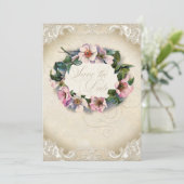 Vintages Monogramm Lace Wild Pink Rose Swirl Forma Save The Date (Stehend Vorderseite)