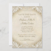 Vintages Monogramm Lace Wild Pink Rose Swirl Forma Save The Date (Rückseite)