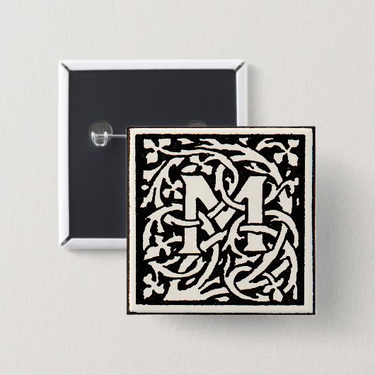 Vintages Monogramm M Art Nouveau Button (Vorne & Hinten)