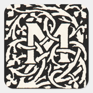 Vintages Monogramm M Art Nouveau Quadratischer Aufkleber
