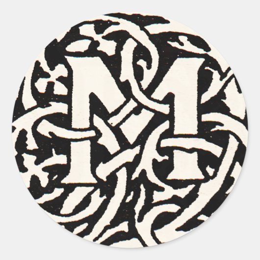 Vintages Monogramm M Art Nouveau Runder Aufkleber (Vorderseite)