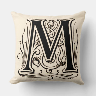 Vintages Monogramm "M" in Sepia Kissen