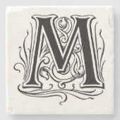 Vintages Monogramm "M" Steinuntersetzer (Vorderseite)