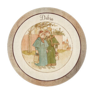 Vintages Monogramm Rosa und Gelbes Mädchen Schneidebrett