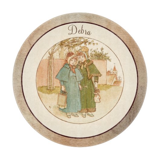 Vintages Monogramm Rosa und Gelbes Mädchen Schneidebrett (Vorderseite)