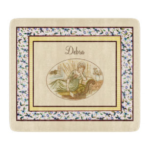 Vintages Monogramm Rosa und Gelbes Mädchen Schneidebrett