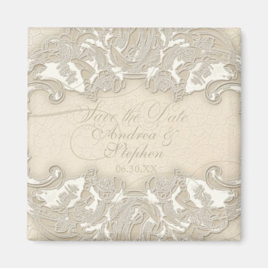 Vintages Monogramm Spitzen-Barock-Ätzen, formale S Magnet (Vorne)