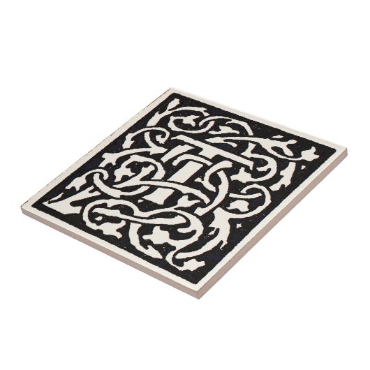 Vintages Monogramm T Art Nouveau Fliese (Seite)