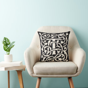 Vintages Monogramm T Art Nouveau Kissen