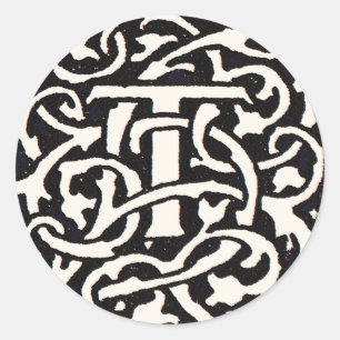 Vintages Monogramm T Art Nouveau Runder Aufkleber