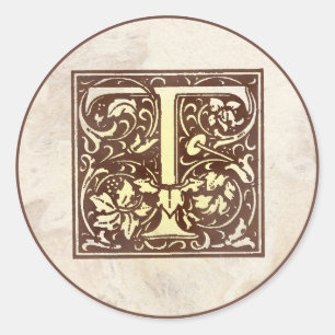 Vintages Monogramm T Runder Aufkleber
