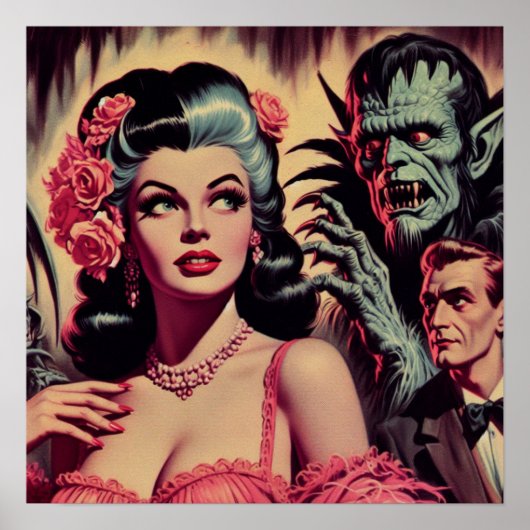 Vintages Monster Horror Girl Poster (Vorne)