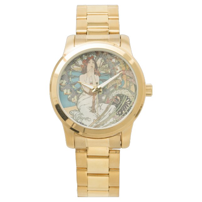 Vintages Mont-Carlo-Poster von Alphonse Mucha Armbanduhr (Vorderseite)