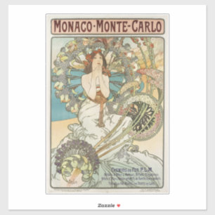 Vintages Mont-Carlo-Poster von Alphonse Mucha Aufkleber