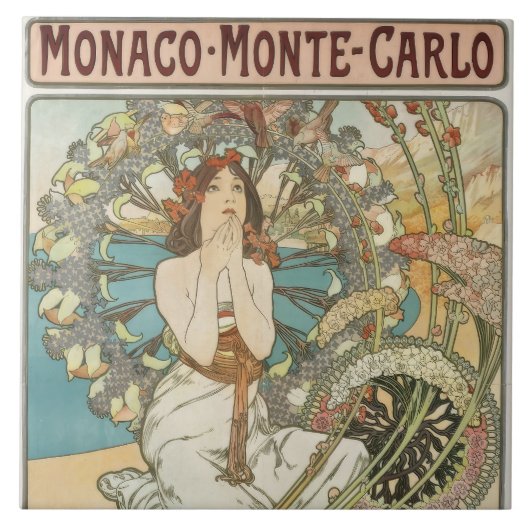 Vintages Mont-Carlo-Poster von Alphonse Mucha Fliese (Vorderseite)