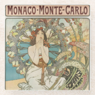 Vintages Mont-Carlo-Poster von Alphonse Mucha Glasuntersetzer