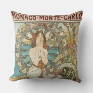 Vintages Mont-Carlo-Poster von Alphonse Mucha Kissen