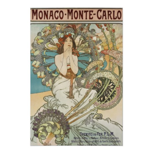 Vintages Mont-Carlo-Poster von Alphonse Mucha Poster (Vorderseite)