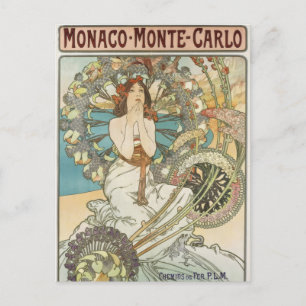 Vintages Mont-Carlo-Poster von Alphonse Mucha Postkarte